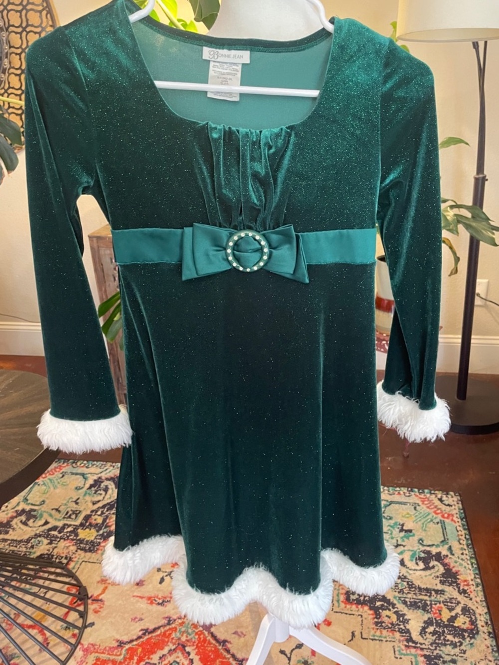 Bonnie Jean Green Dress Top with Sparkle Trim